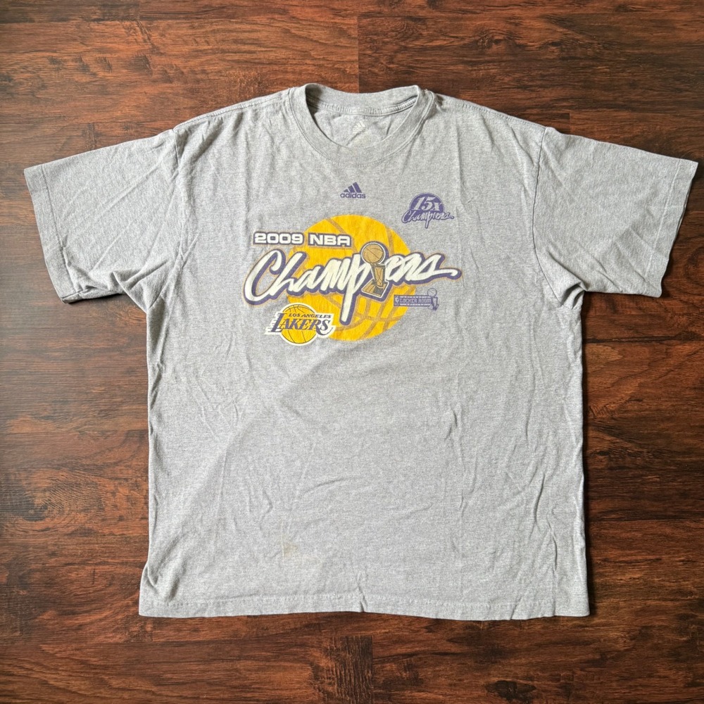 Y2K Adidas Los Angeles Lakers NBA Champions 2009‎ Mens Gray T-Shirt